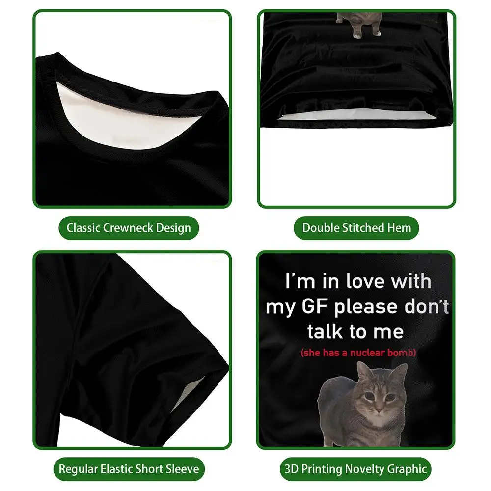 T-shirt I Fell In Love With My Girlfriend Cat Divertente modello di lettera Stampa Top larghi T-shirt girocollo semplice alla moda per coppia