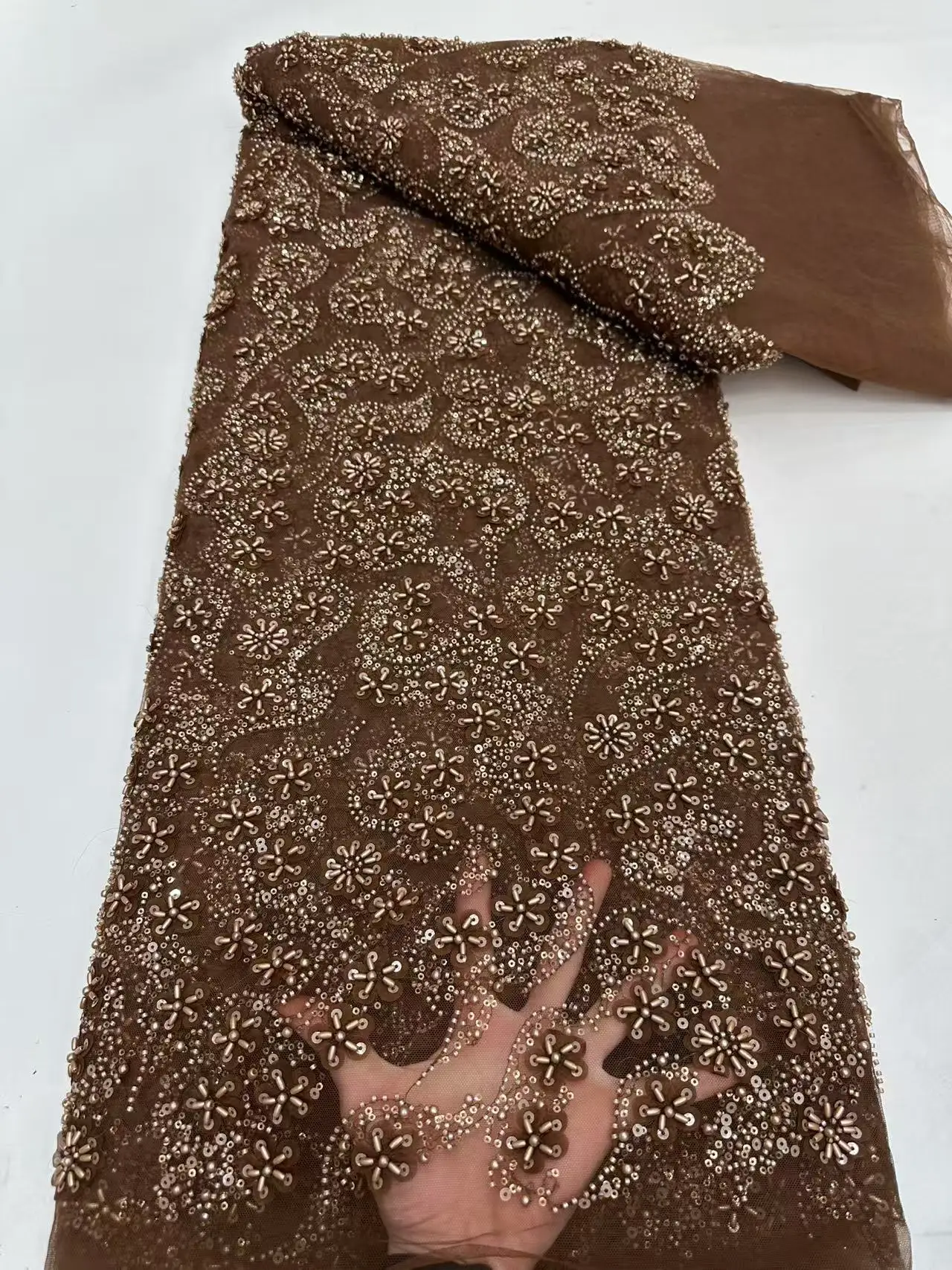 5 yards Latest Elegant Best Quality Soft Beaded Tube Lace With Stones fabric For Wedding Evening Dress U_Ge2598