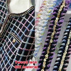 Handwoven Classic Red Blue Beaded Collar Cuffs Decorated Versatile Decorative Lace Accesorios De Costura Sequin Tweed Webbing