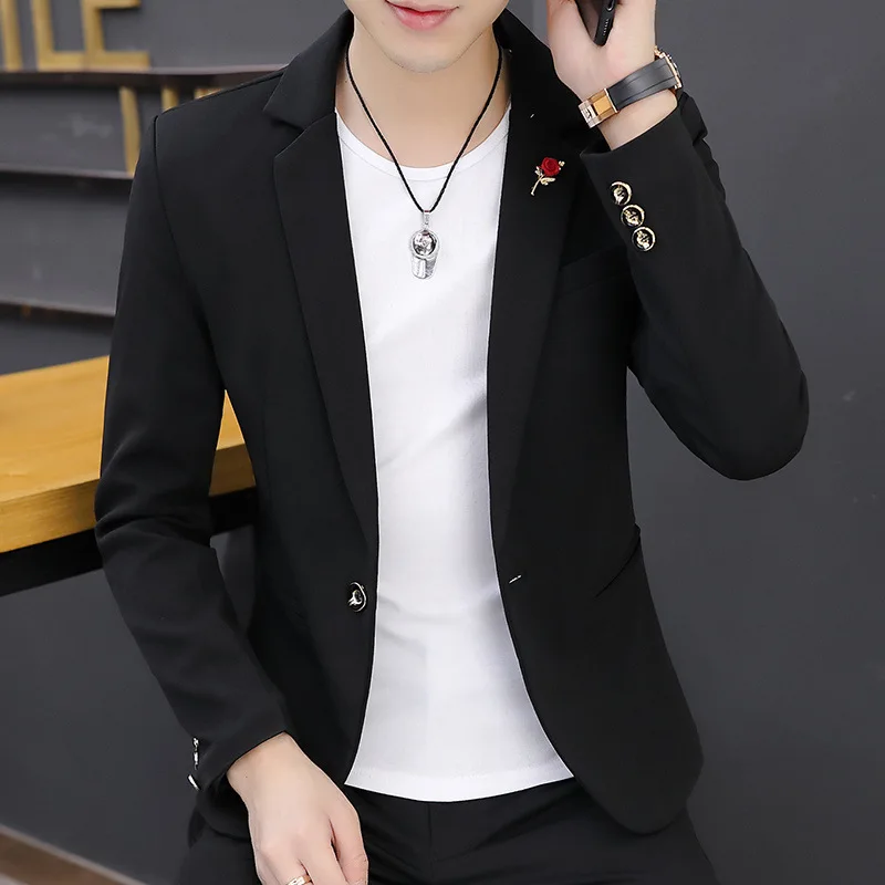 

3-A263 Suit Men's Korean Style Night Suit Slim Fit Autumn Suit Handsome Top Night Casual Jacket