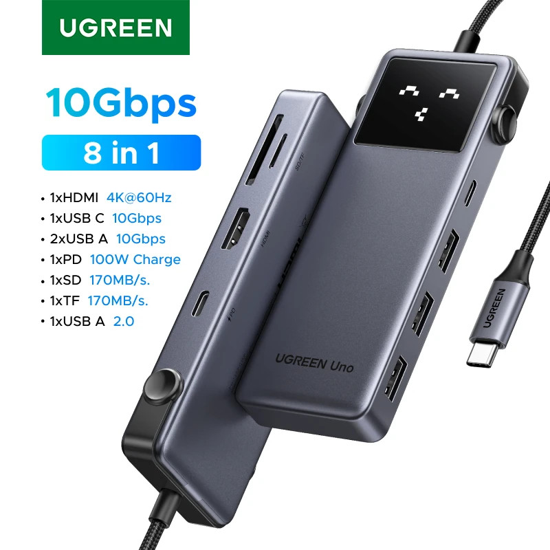 UGREEN Uno USB-C HUB 8-in-1 Type-C to 4K60Hz HDMI 10Gbps UISB Ports Splitter SD TF PD100W for Laptop MacBook iPad Samsung Dell
