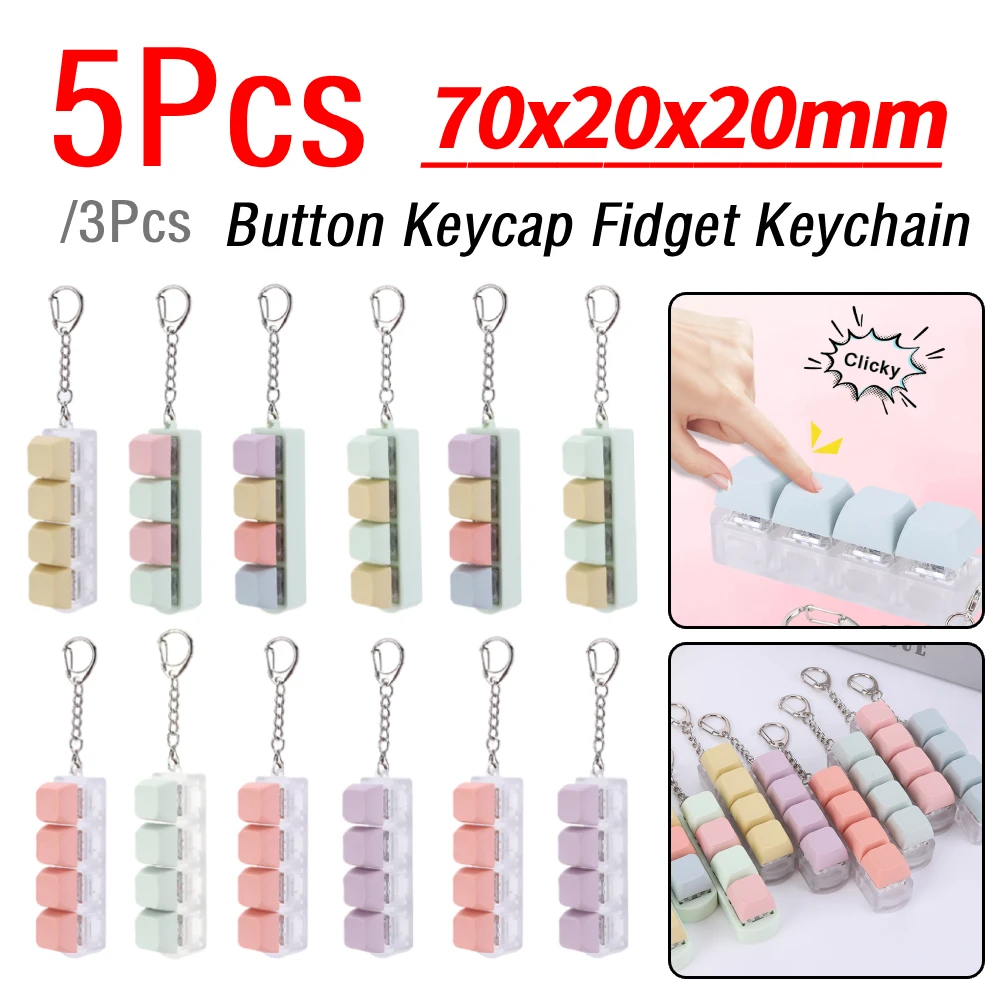 3/5Pcs Button Keycap Fidget Keychain 4 Keys DIY Keyboard Decompression Finger Keyboard Caps Mechanical Key Relief Accessories