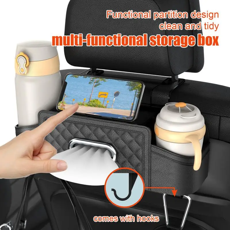 Organizador de asiento trasero de coche, caja organizadora con soporte para pañuelos, impermeable, resistente a las manchas, accesorios interiores de coche de alta resistencia