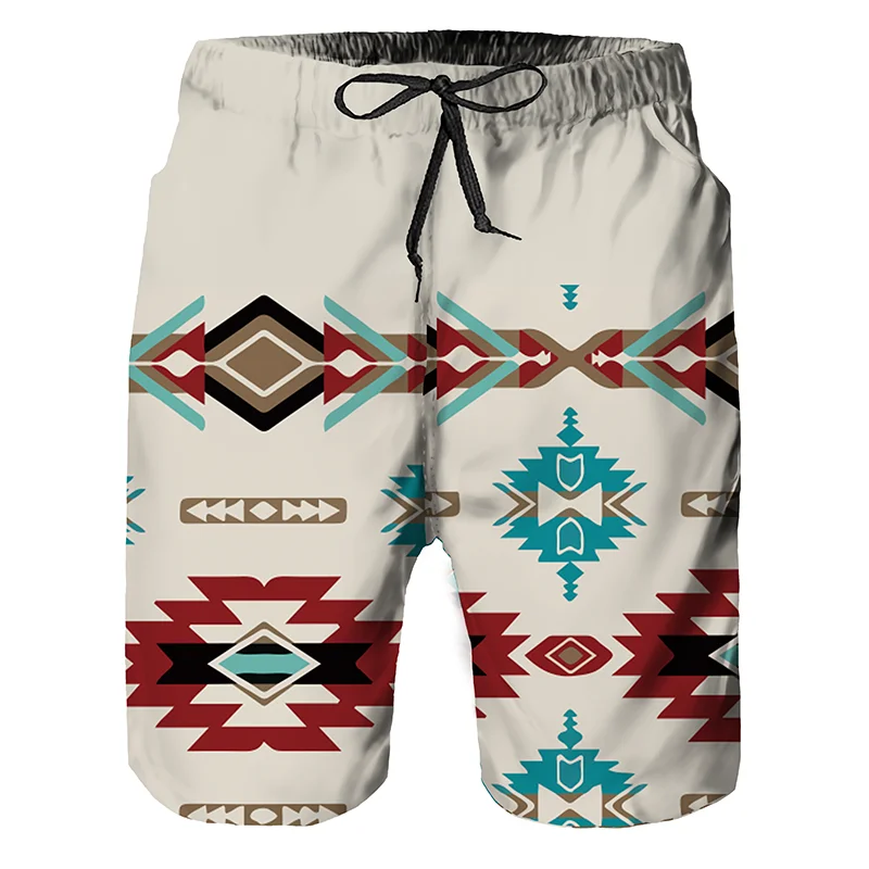 3D Gulf printed men\'s beach shorts summer Ethnic Wind Graphics Retro Print men\'s shorts unisex loose shorts men\'s sports high