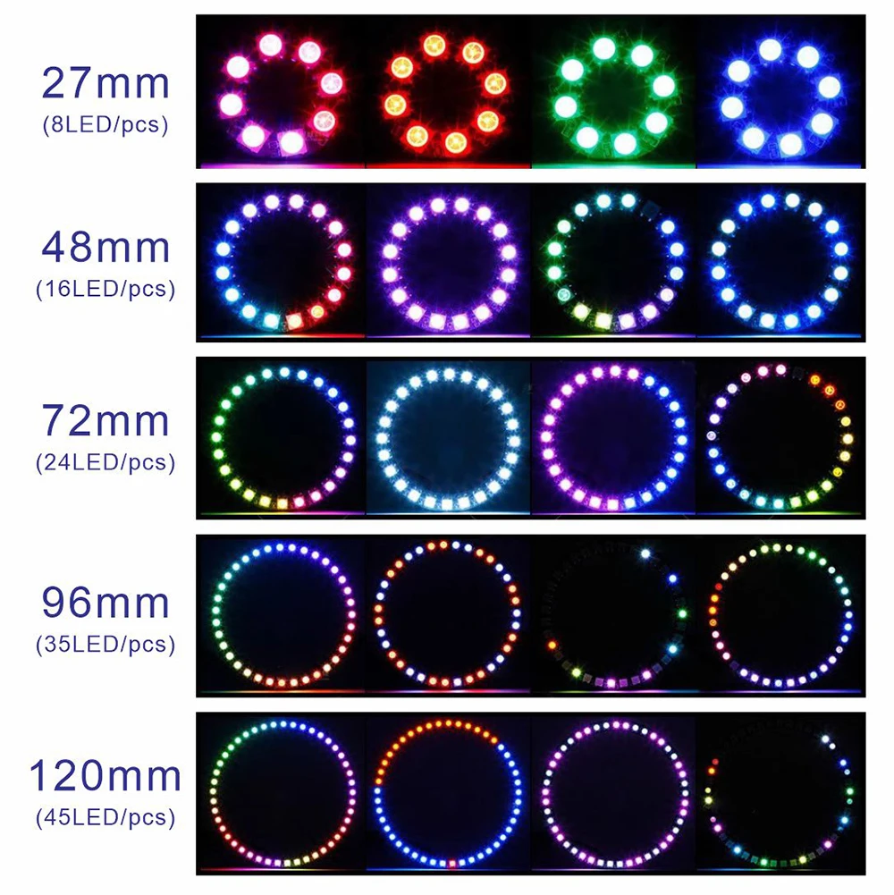 DC5V WS2812B بكسل حلقة LED مصباح لوح فردي 8/16/24/35/45/128 LED عنونة WS2812 IC 5050 RGB LED وحدة حلقة