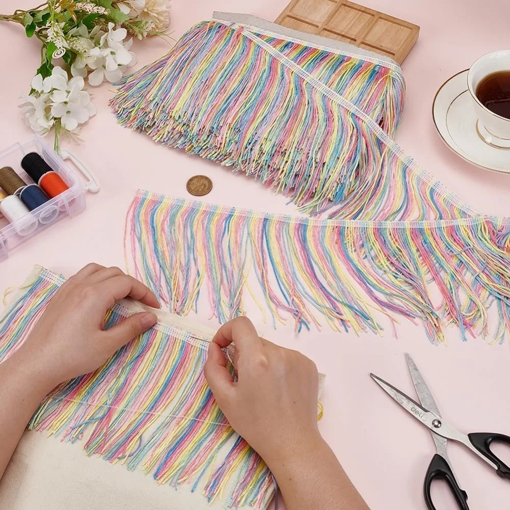 11 Yards Rainbow Tassel Fringe Trim 6inch Colorful Polyester Tassel Lace Trim Chainette Fringe Trim Tassel Sewing Trim for DIY