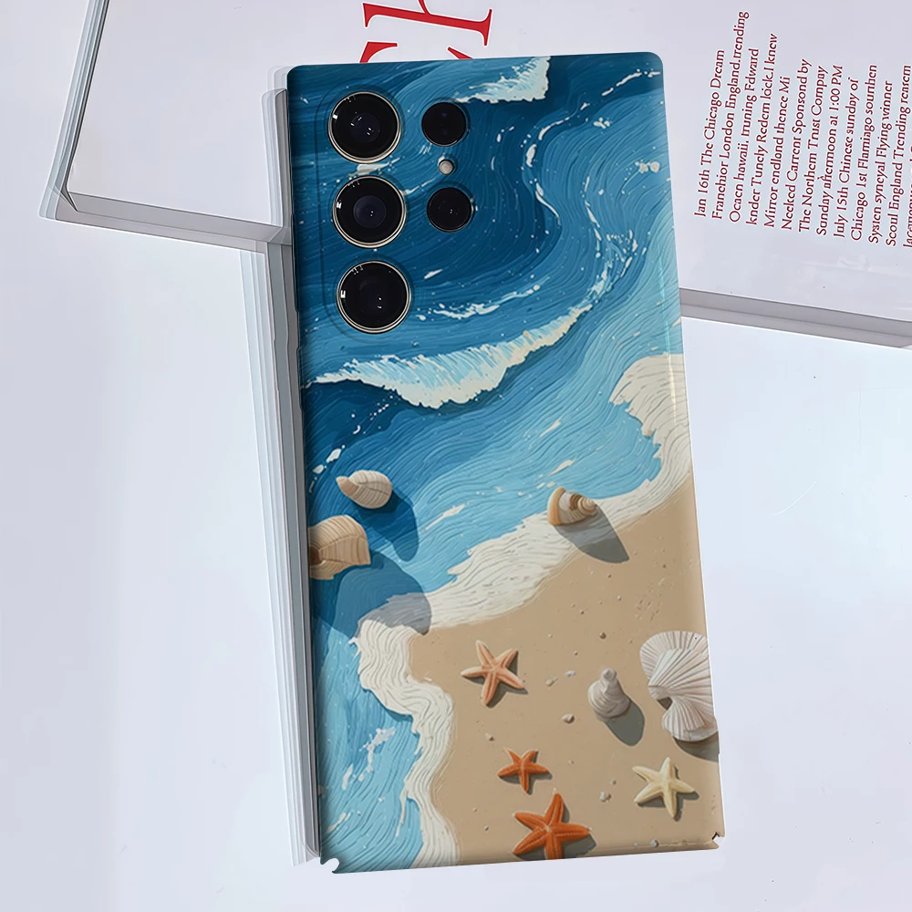 Beach & Seashell Phone Case for Samsung Galaxy S26 S25 Ultra S24 S23 Ultra Plus Glossy Double-layer Back Cover