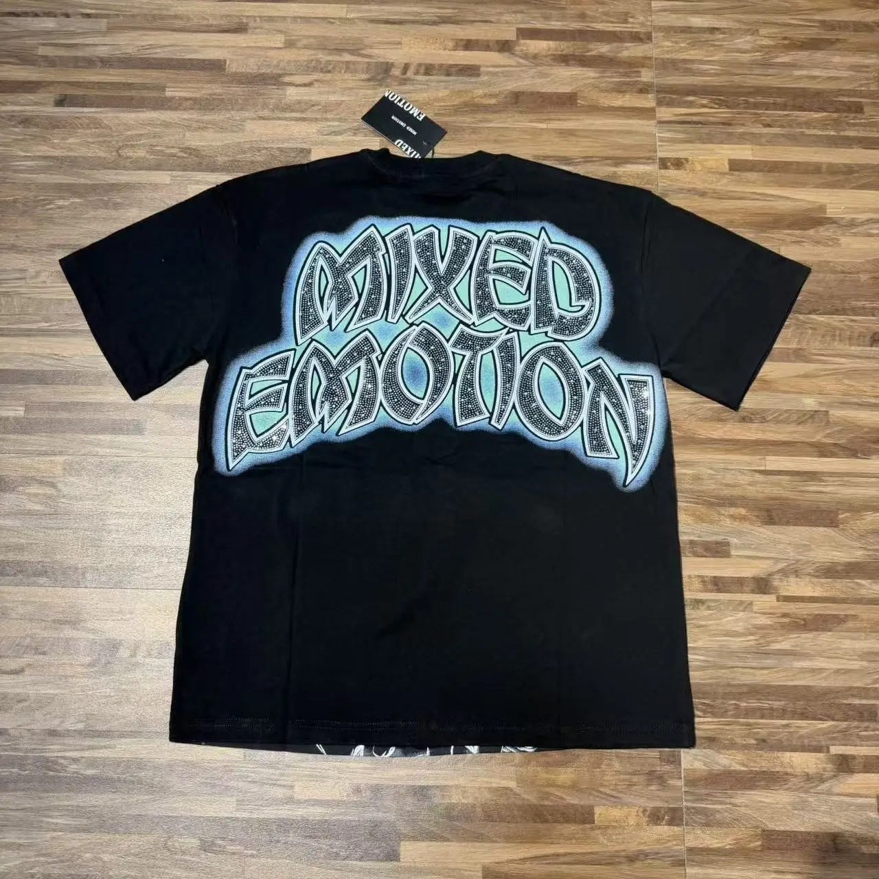Retro Devil Print Rhinestone round Neck Short Sleeve Pure Cotton T-Shirt American Trendy Brand Mixed Emotion Street Style Cit...
