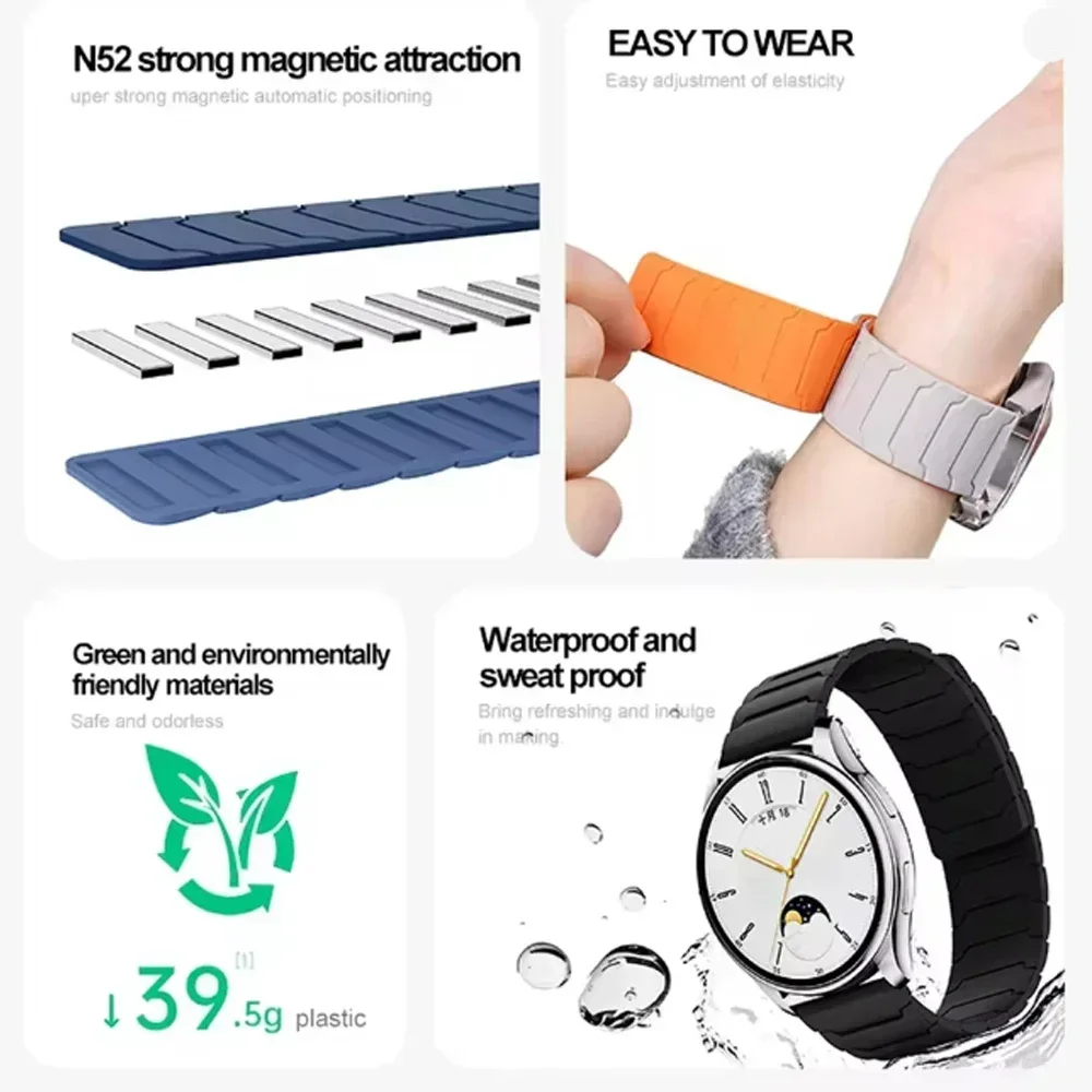 Магнитный силиконовый сменный ремешок 20/22 мм для Amazfit Active 2/Bip6 5 4/GTR 4 Pro/GTS 4 2, мини-браслет для HUAWEI, ремешок для часов