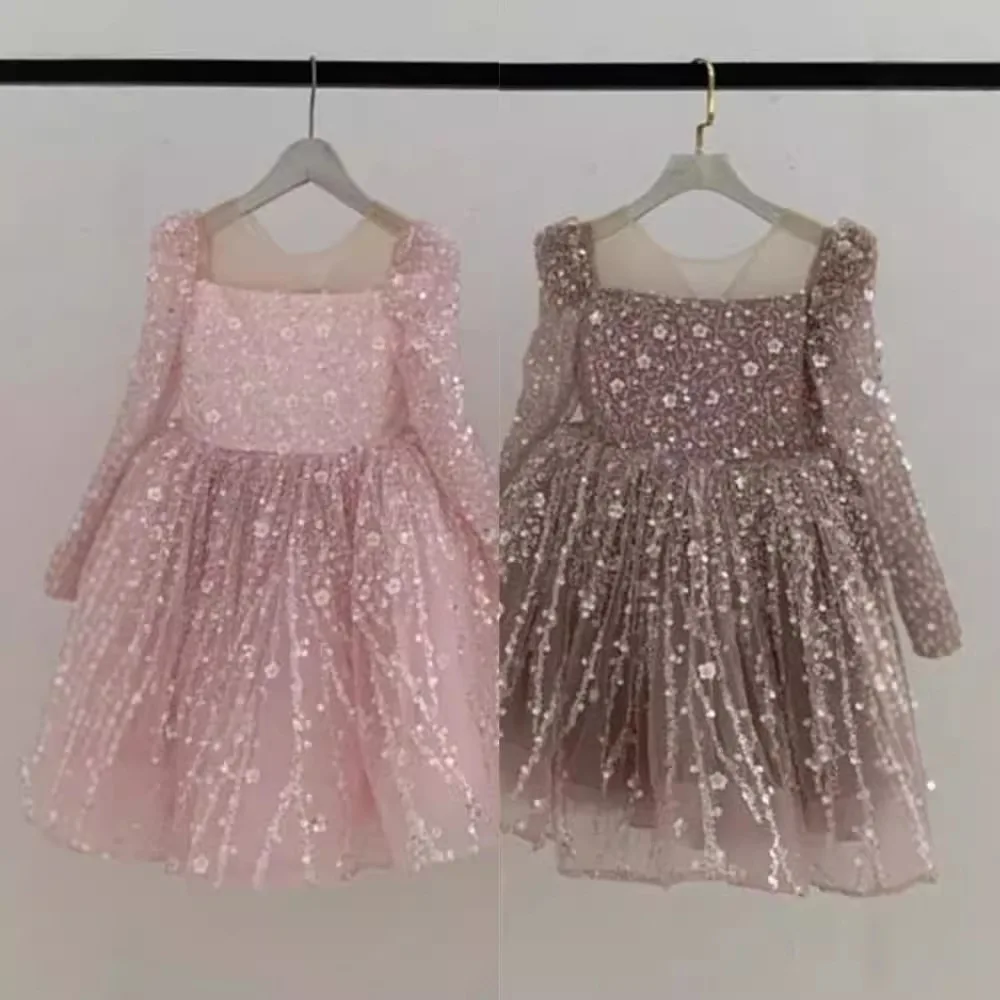 2026 New Arrival Toddler Girls Birthday Princess Dress, Long Sleeve Sequin Sparkle Tutu Party Dress for 80-160cm
