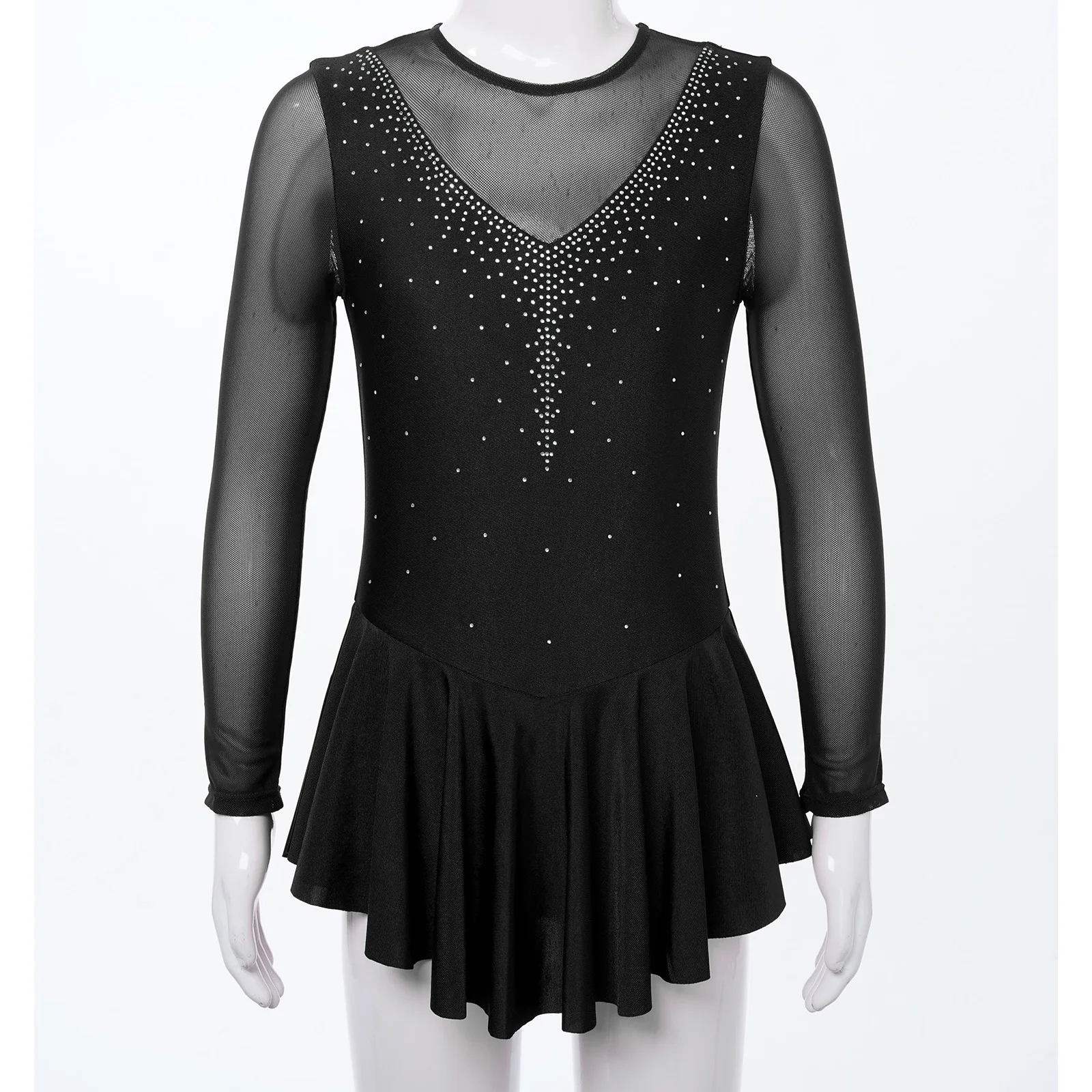 สาว Rhinestone สเก็ตลีลาชุดเด็กตาข่าย Splice บัลเล่ต์ Leotards ชุดสเก็ตน้ําแข็งชุด STAGE Performance Dancewear