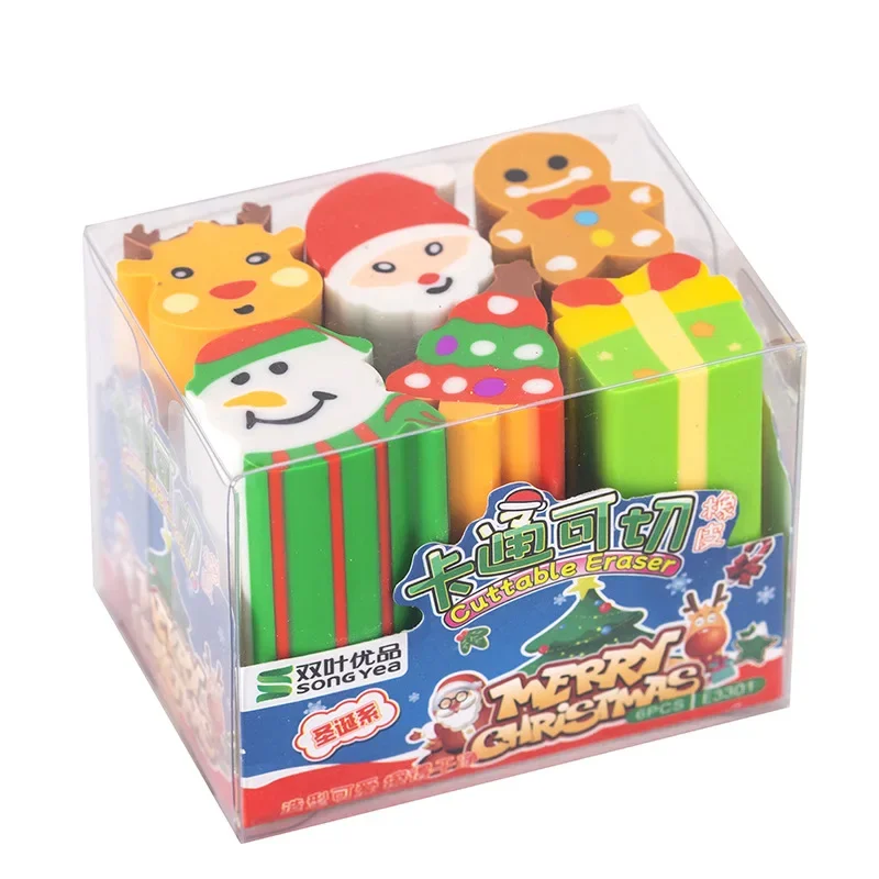 6PCS Christmas Cut Rubber Set Student Christmas Gift Prize Reward Rubber Set  Erasers for Kids  Korean Stationery