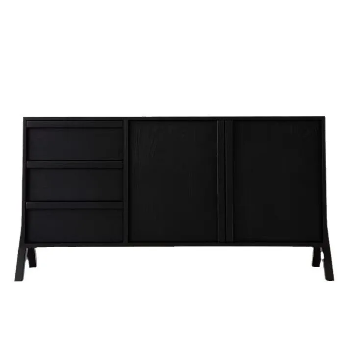 

Nordic simple all-solid wood restaurant storage cabinet black wabi-sabi