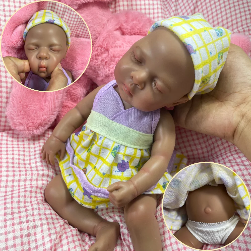 

Мини 13-дюймовый полностью силиконовый Reborn Baby Luna, темная кожа, черная девушка, однотонный силиконовый моющийся корпус, игрушка в подарок на день рождения, Рождество