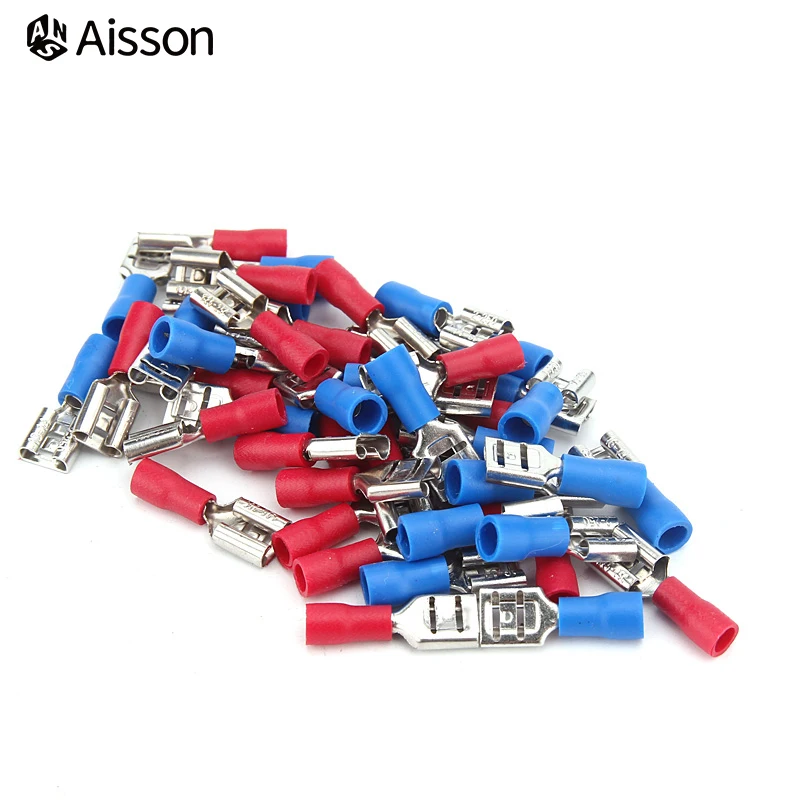 100pcs FDD2-250 FDD Insulated Electrical Crimp Female Terminal For 1.5-2.5mm2 Cable Connectors Cable Connector