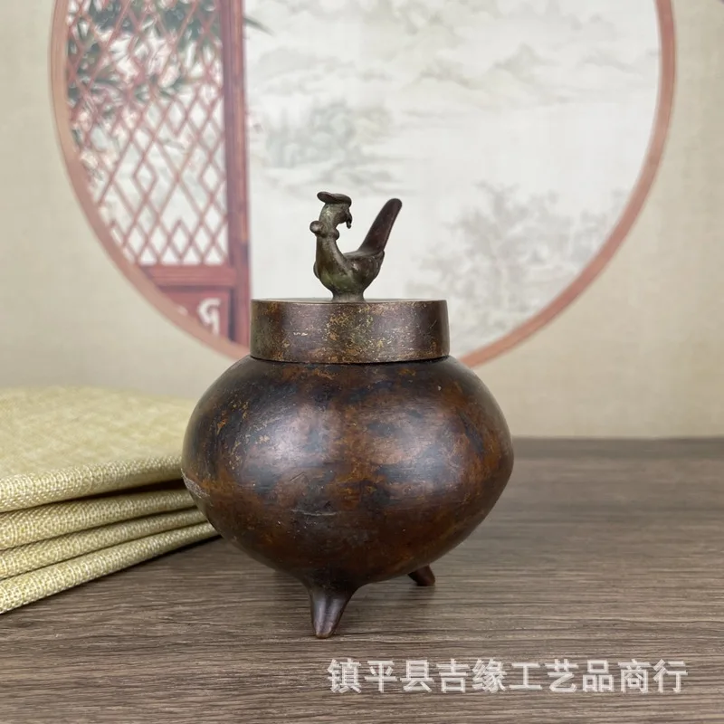 

Antique Style Tea Canister Alloy Craft Three-Legged Phoenix Lid Tea Canister Vintage Home Decor Ornament Storage Jar