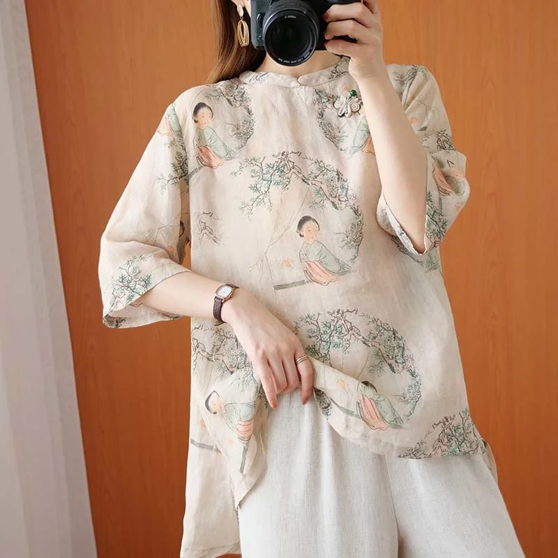 Summer Ethnic Style Tang Suit Vintage Harajuku Chinese Top Women Eleganti Loose Hanfu Blouse Fashion Cheongsam Top China Clothes