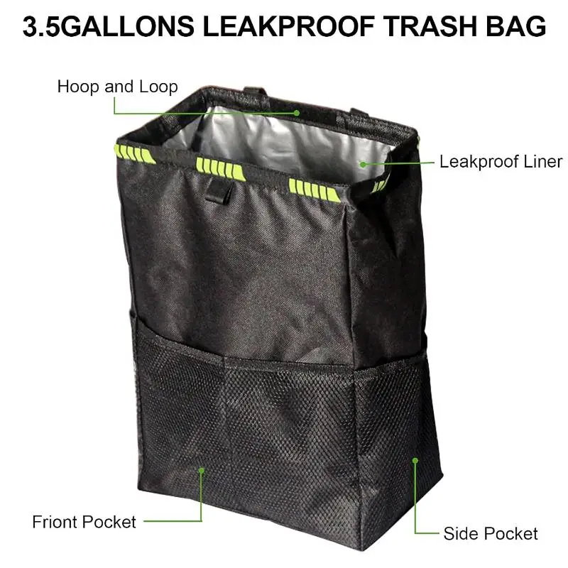 Car Trash Can Large Capacity Waterproof Leakproof Hanging Garbage Bin with Side Storage Pockets for Daily Commute