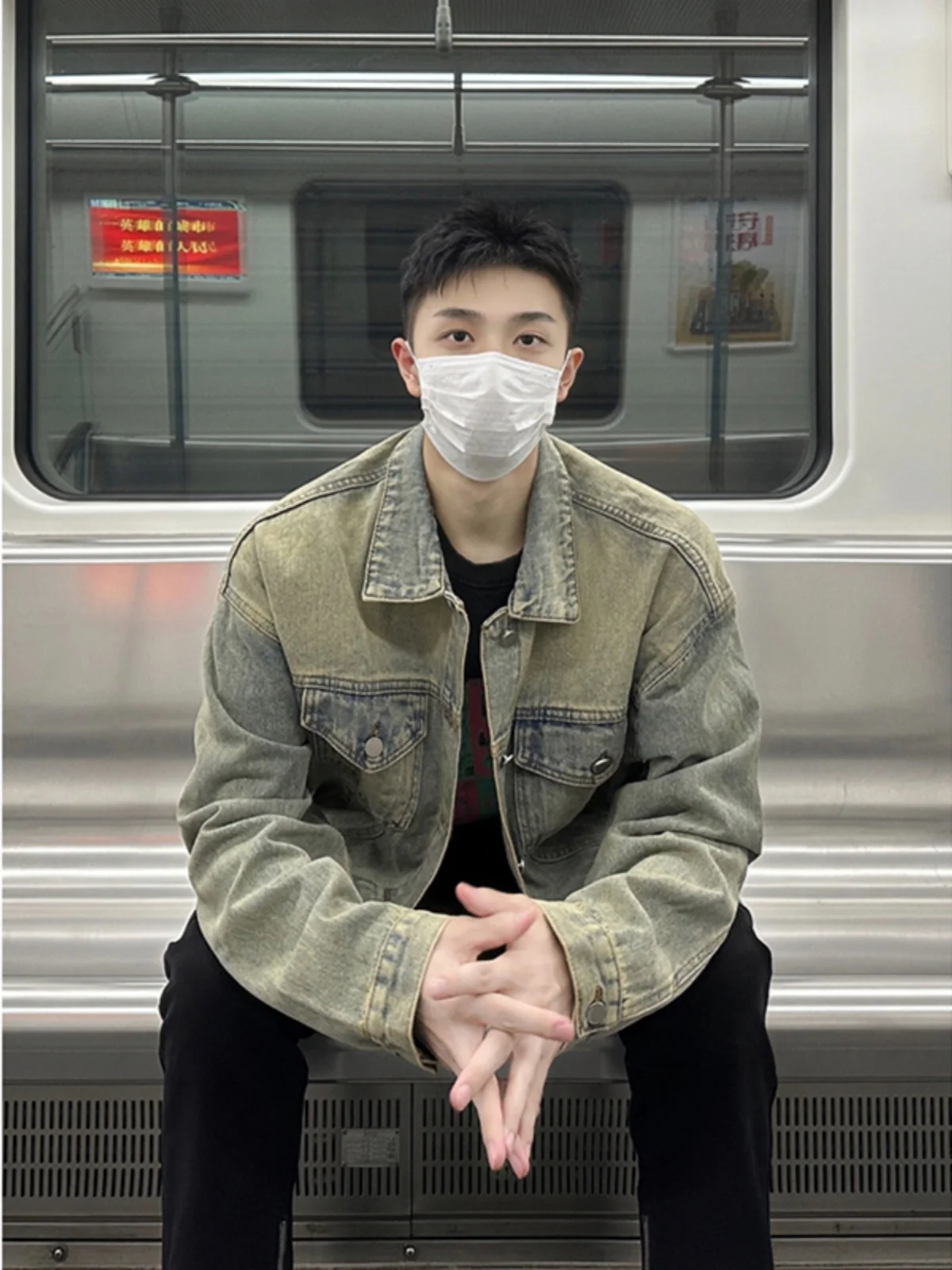 

Vintage Cement Brown Denim Jaet for Teenage Boys Autumn High Waist Workwear Jaet Men's Faion Stand Fit