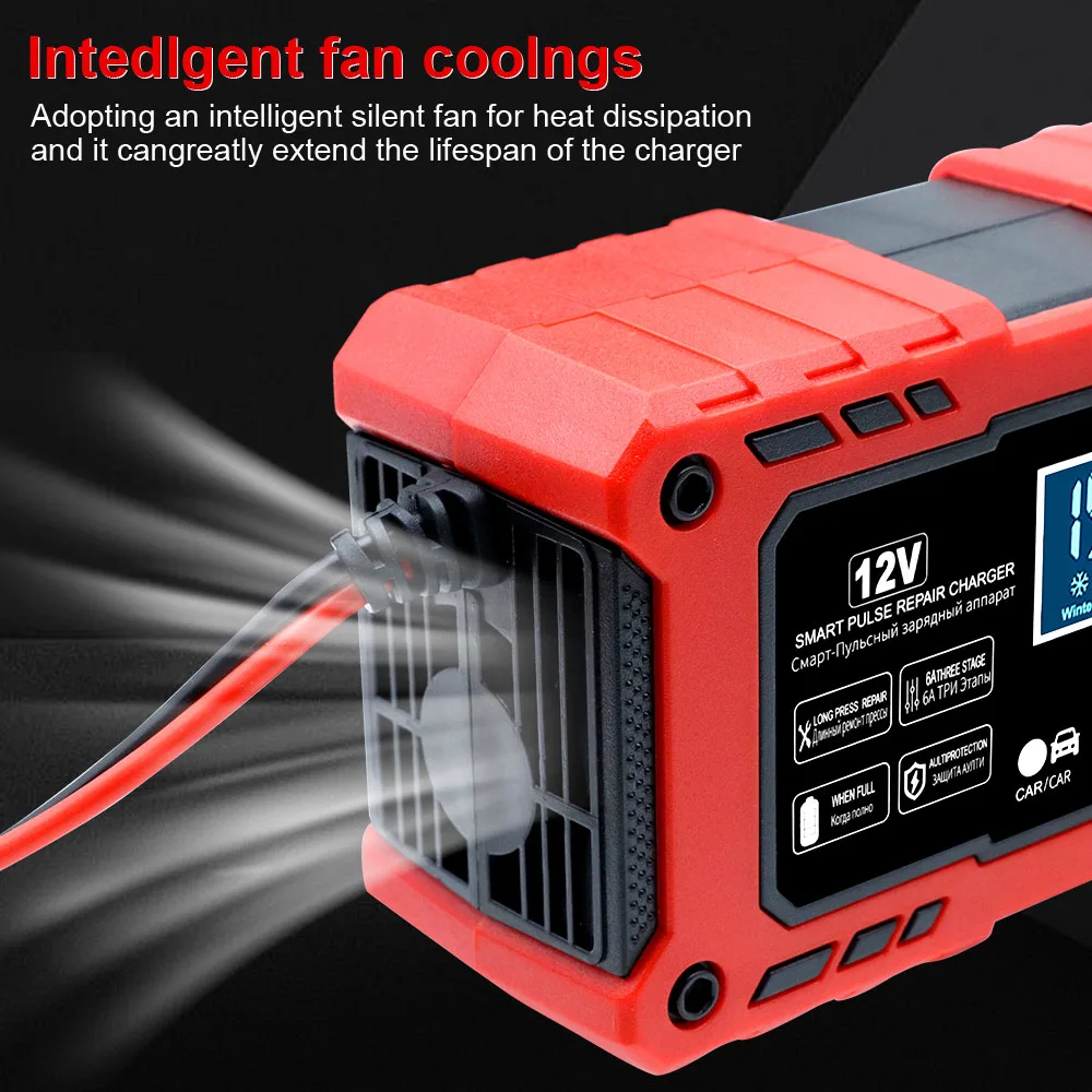 Car RV Truck Trailer Motorcycle Intelligent Battery Charger Lead-Acid Maintenance Auto Smart Pulse Repair Multifunctional 12V6A view 6