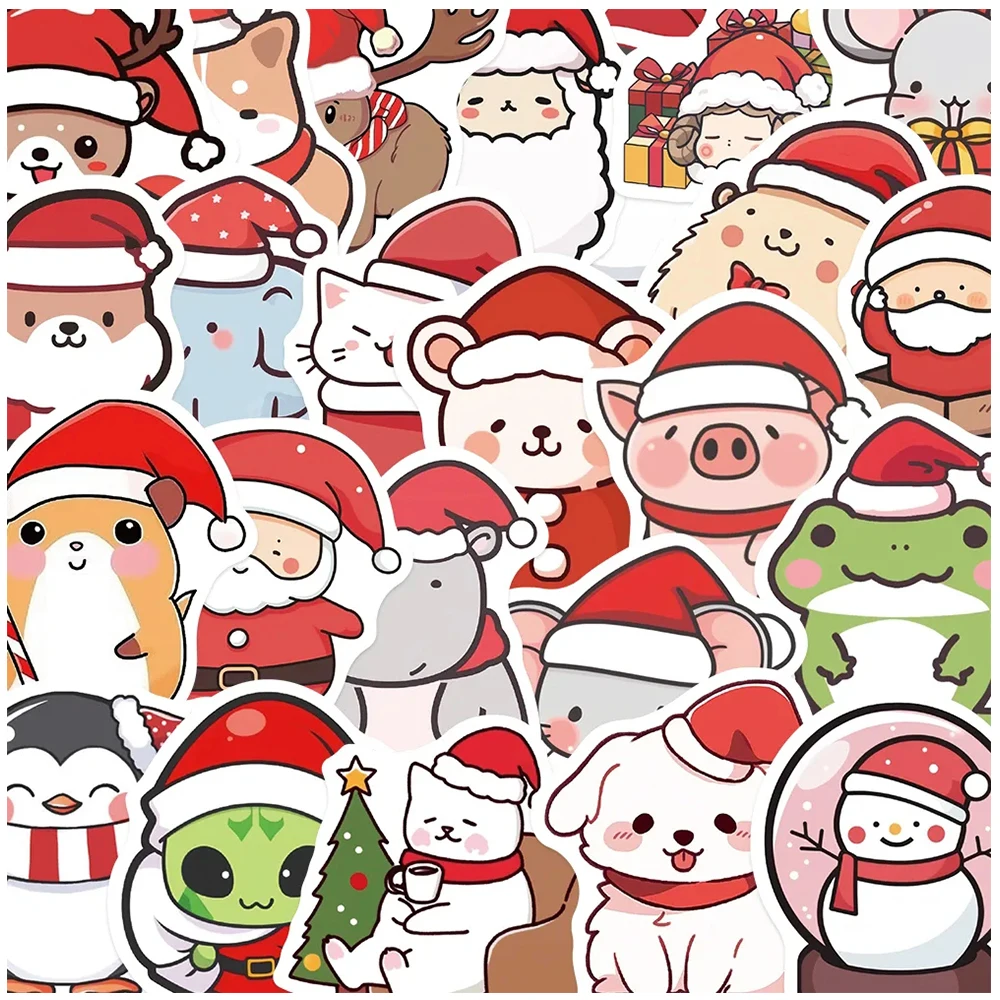 

10/30/50pcs Christmas Animal Cartoon Creative Stickers Cute Decals for Notebook Water Bottle Phone Laptop Decoration Sticker Toy