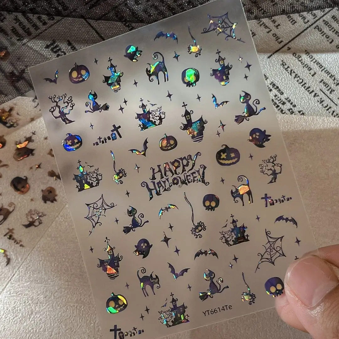 ملصقات الهالوين لمسمار شبح اليقطين القلعة الصليب الخفافيش القط الأسود لاصق المتزلجون ديكور طبعة الليزر لتقوم بها بنفسك مسمار الفن صائق #5