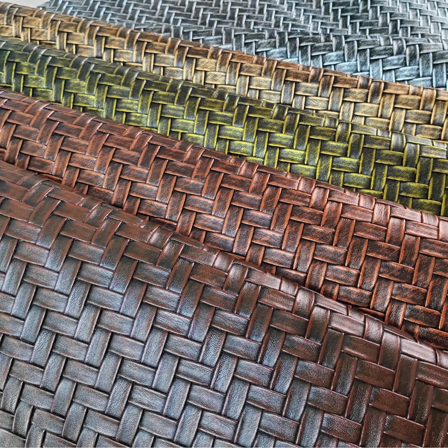 

Vintage Woven Pattern Metallic Leather Fabric, Bags Handbags Gift Crafts Artificial PU Leather