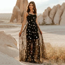 2025 New Summer Dress for Women Clothing Five Pointed Star Mesh Hanging Strap Dress Perspective Temperament Long Dresses