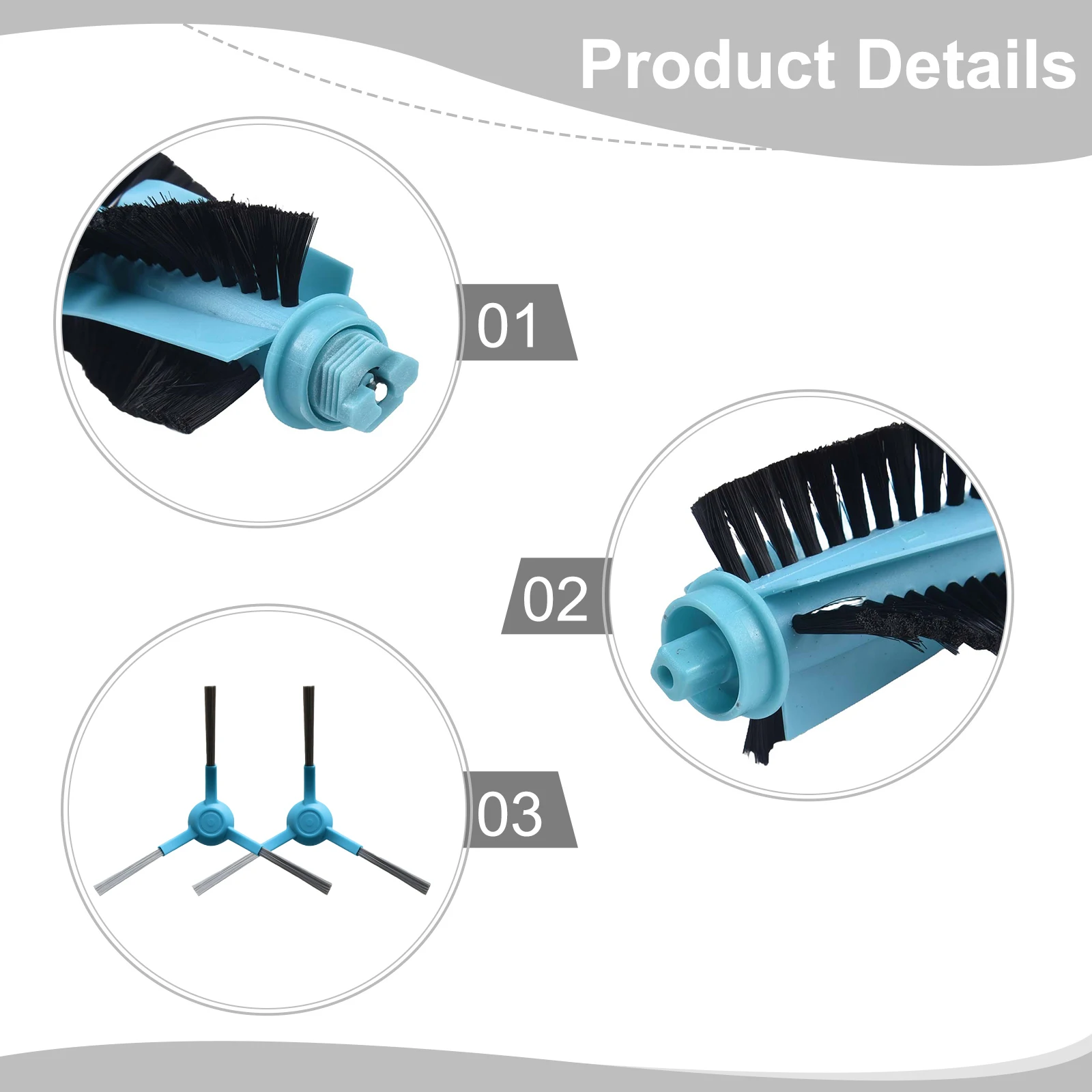 Replacement Kit for Conga Robot Vacuum Cleaners Including One Main Roller Brush and Four Side Brushes for Models 3290 up to 7090