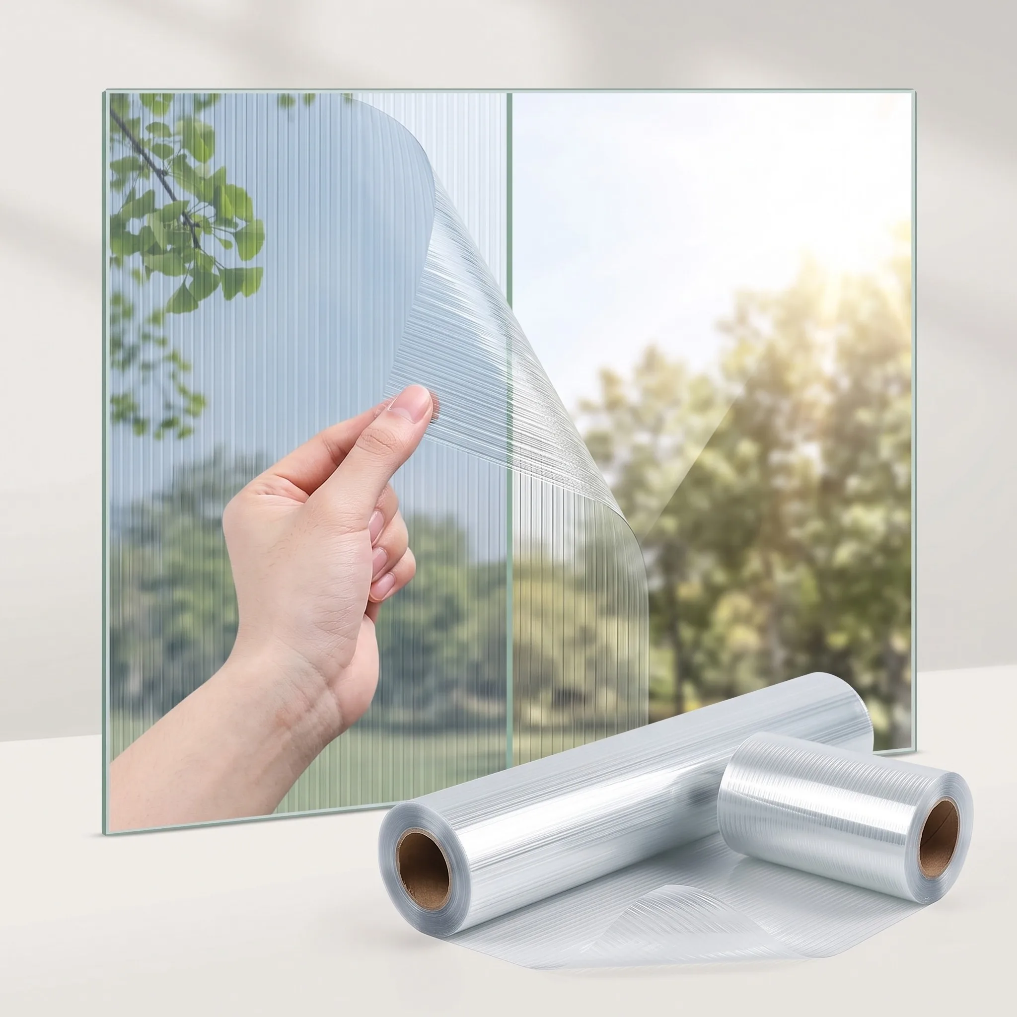 Reeded Window Film Privacy Decorative Textured Glass Static Cling for Home Bathroom Living Room Glass Door Decor