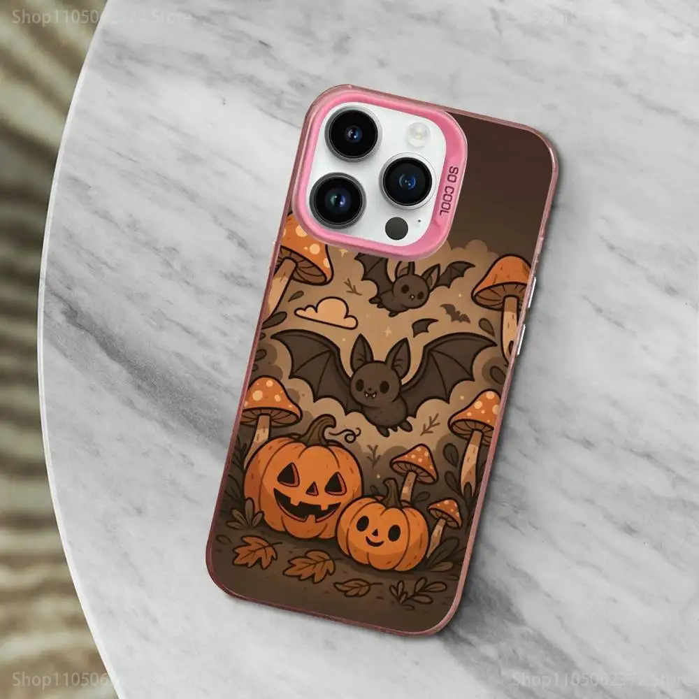 حافظة هاتف رعب آرت للهالوين لهاتف آيفون 12,11,14,16,13,15, ميني, برو, ماكس, SE,XS, غطاء سيليكون وردي غير لامع