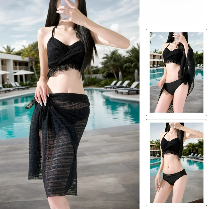 

Swimwear Bathing Suit Bikini Set New Korean Version Lace Spring and Summer Suspenders Halter Split Body Sexy Three-piece Suit