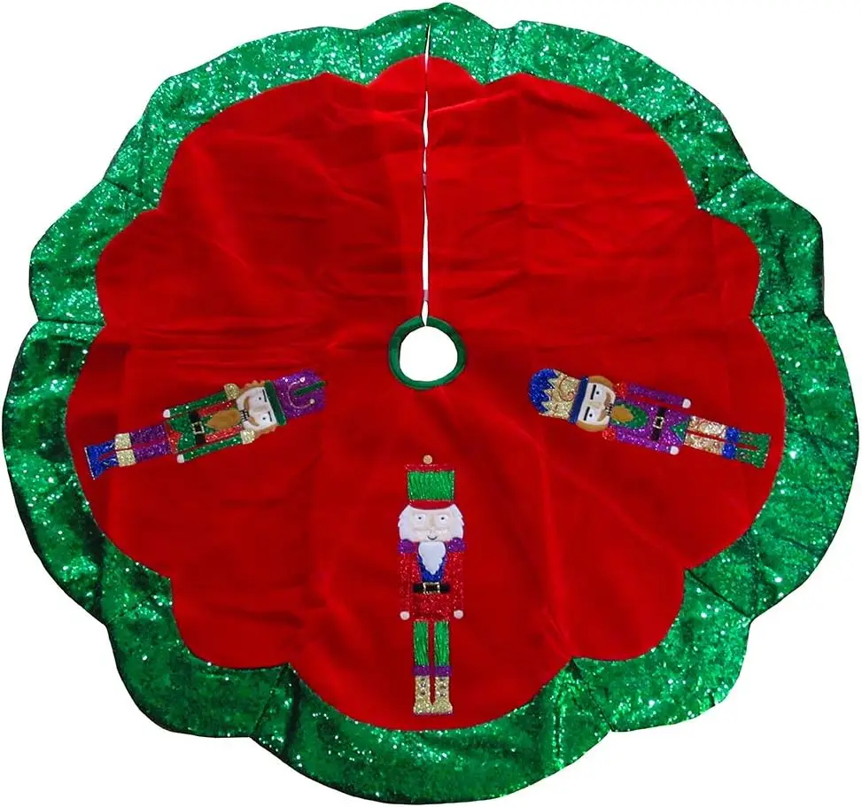 48 Inch Velvet Nutcracker Tree Skirt, Soft Velvet Christmas Tree Skirt with Nutcracker Design, 48
