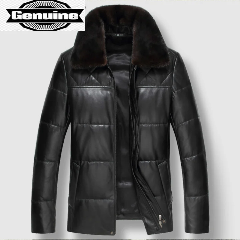 

Real Men's Winter Leather Jacket Sheepskin Coat Genuine Leather Down Jacket Men Mink Fur Collar Couro Legitimo 31999