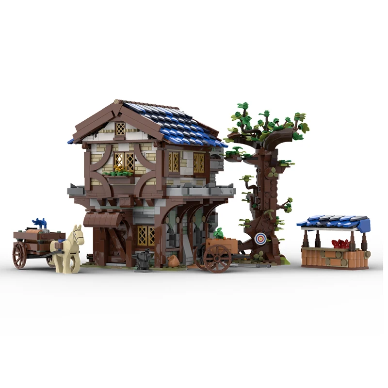 Middeleeuws kasteelmodel MOC Bouwstenen Stadsmarkt en huis Modulaire technologie Geschenken Vakantie Monteer kinderspeelgoed Pak