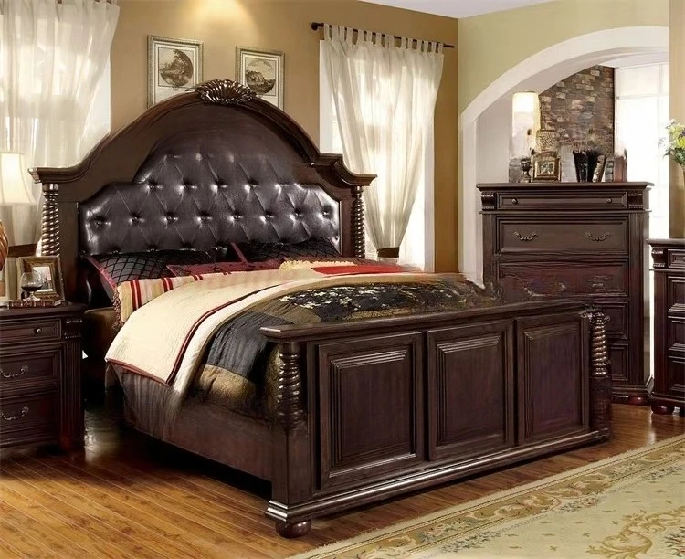 Bedroom Furniture Set Luxury Antique Bedroom Set Antique Wooden Queen Bed/King Bedroom Leather Set - view 6