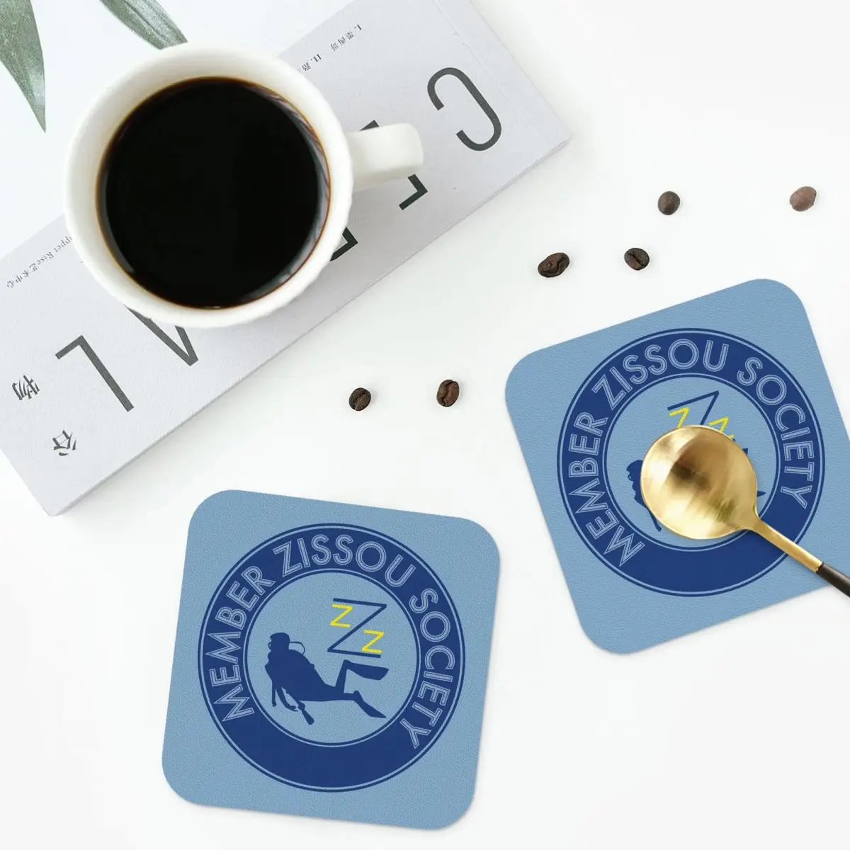 Member Zissou Society Coasters PVC Leather Placemats Non-slip Insulation Coffee Mats for Decor Home Kitchen Dining Pads Set of 4