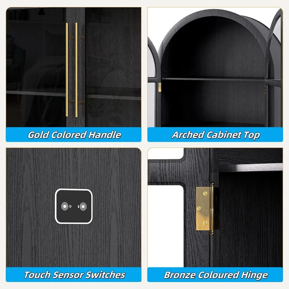 خزانة تخزين مقوسة بقدرة 75 بوصة مع أبواب زجاجية، وخزانة عرض حديثة مع 3 ألوان خفيفة، وحقيبة عرض زجاجية مع جسم الإنسان