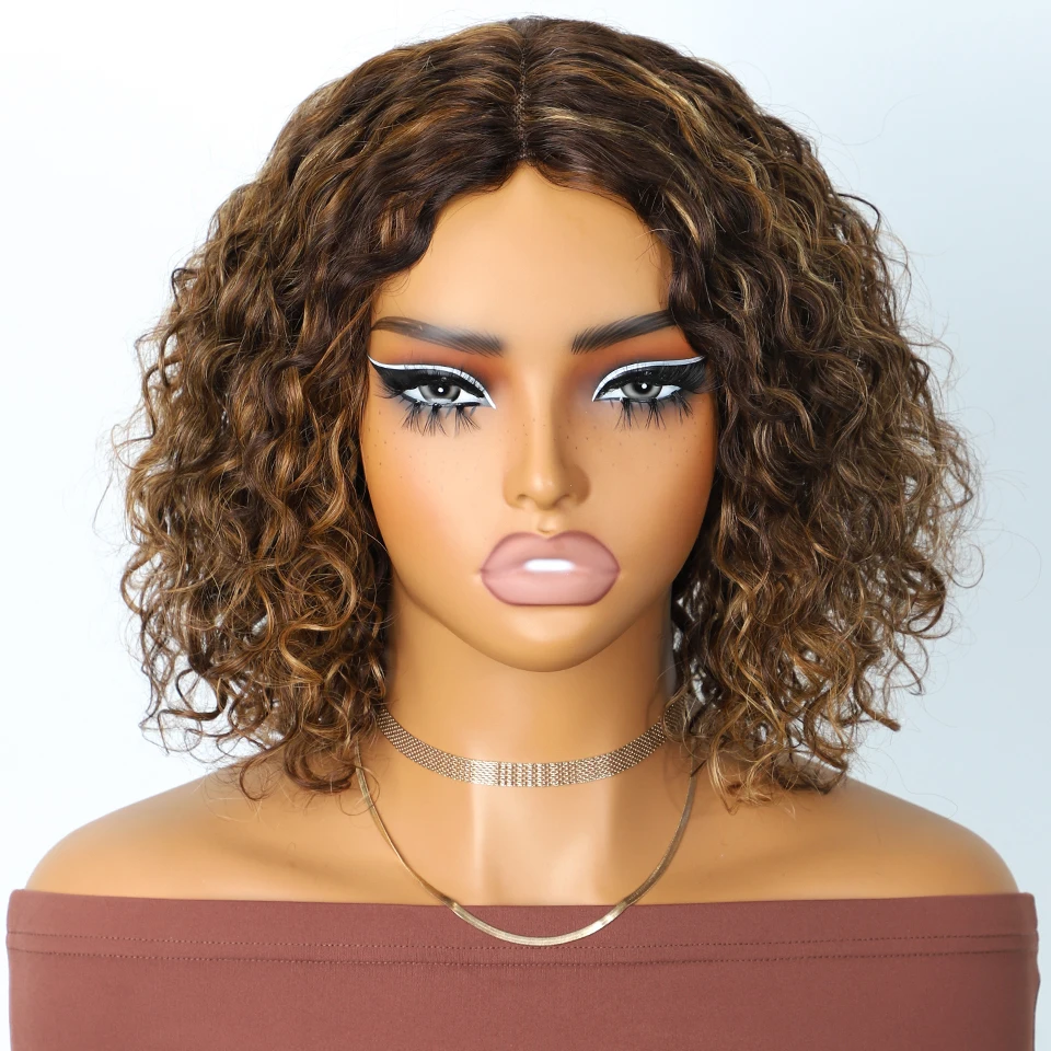 Sleek Short Curly Bob Lace Wigs Highlight Curly Human Hair Wigs For Women P4/30/27 Highlight Colored Deep Wave Curly Lace Wigs