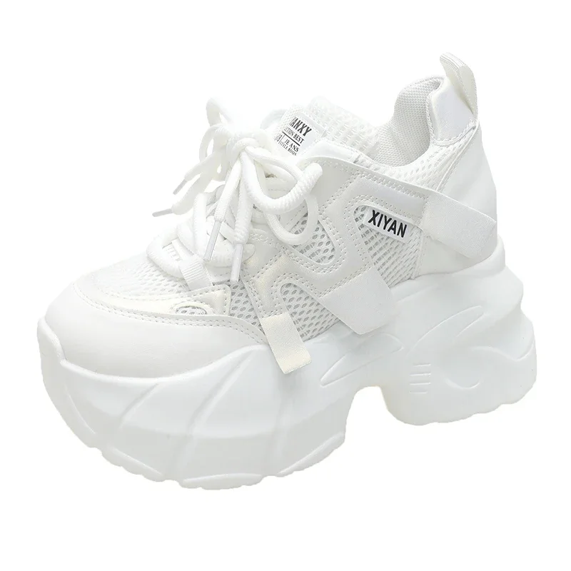 Zapatillas de deporte informales para mujer de primavera de 9,5 CM, zapatos de plataforma alta con cordones de otoño, zapatos deportivos de suela gruesa para papá, zapatillas de deporte para mujer