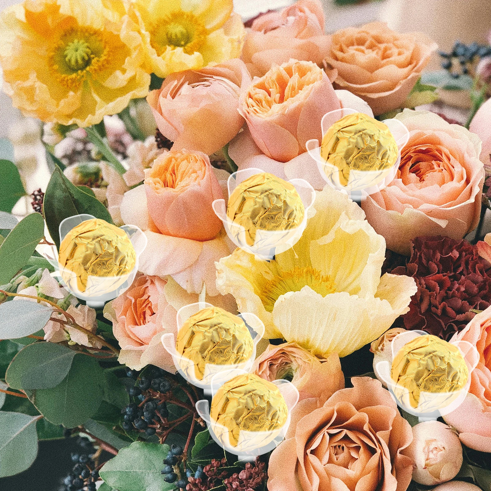 

100Pcs Reusable Transparent Chocolate Ball Holder Plastic Candy Base Flower Bouquet DIY Valentines Day Bouquet Packaging