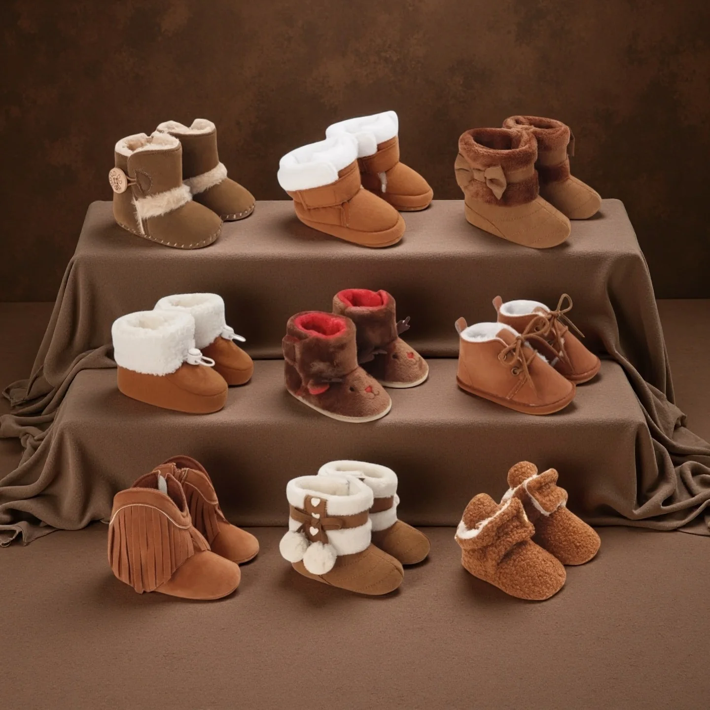 

Зимняя милая детская обувь, коричневая прогулочная обувь для мальчиков и девочек, удобная мягкая теплая вязаная обувь для новорожденных от 0 до 18 месяцев