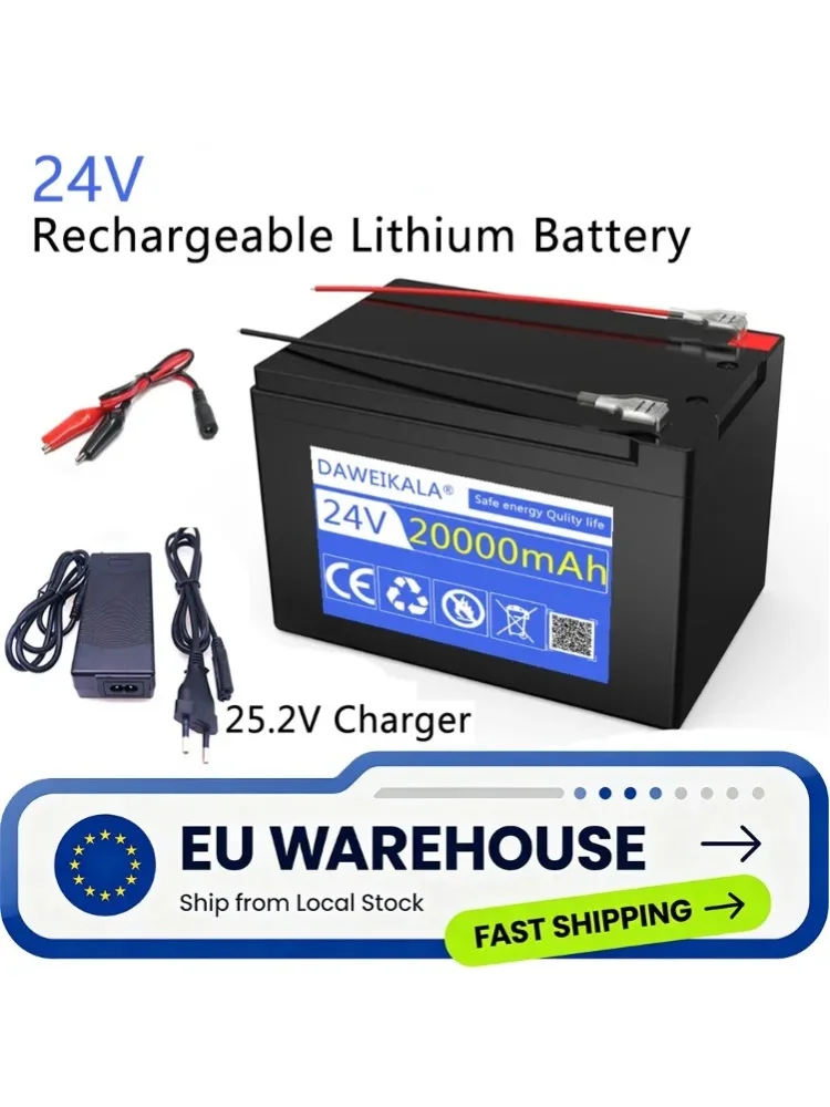24V 20Ah 18650 Akku Lithium-Ionen-Akku 25,2V 20000mAh Fahrrad-Moped-Elektrowerkzeug-Akku Lithium-Akku für Elektrofahrzeuge mit integriertem BMS 30A Hochstrom, sichere konstante Spannung, EU-Lager,