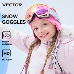 VECTOR Children Ski Goggles Frame Print Strap for Boy Girl Interchangeable Magnetic Lens UV400 Sunglasses Anti-fog Snow Glasses