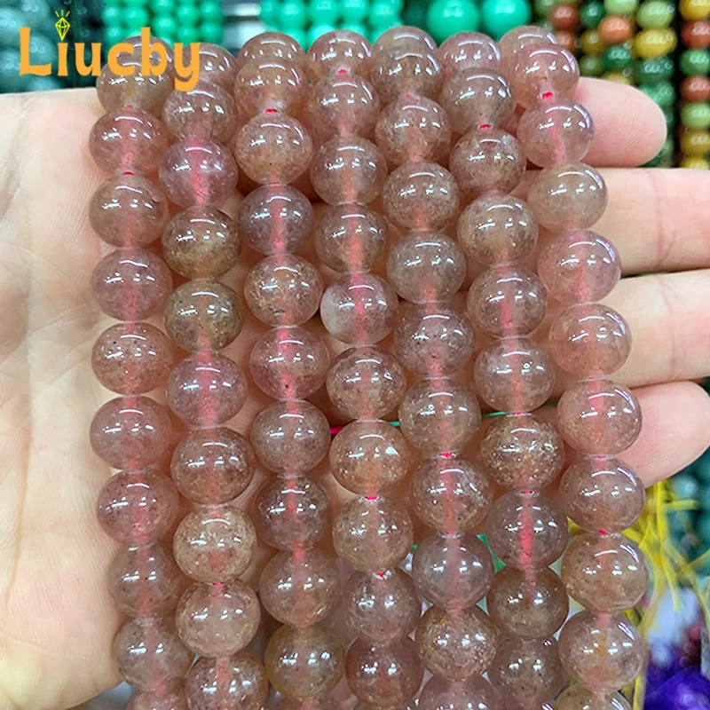 

Strawberry crystal beads Natural Stone Smooth beads For Jewelry Making DIY Fashion Handstring Accessories 15" Inch 4/6/8/10/12MM