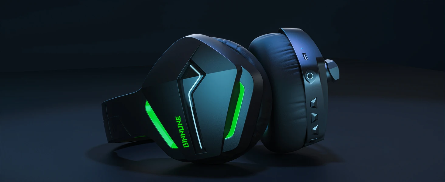 BINNUNE Dual Wireless Gaming-Headset mit Mikrofon für PC, PS4, PS5, Bluetooth-Gaming-Headset für Laptop-Computer, Gaming-Kopfhörer – Detail 8
