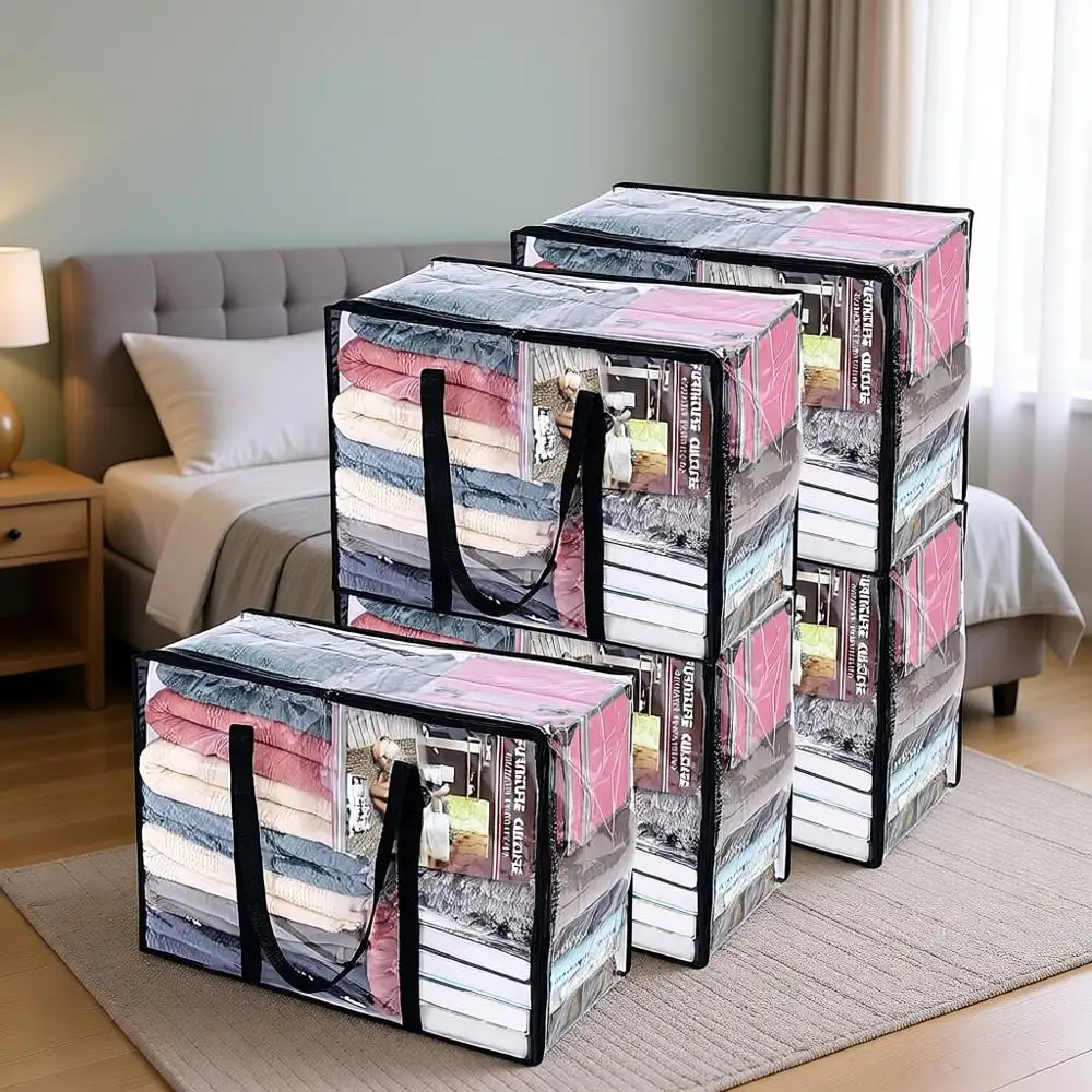 

Прозрачный пластиковый мешок для хранения объемом 40 л, органайзер на молнии для одежды, одеял, постельного белья, пуховых одеял и игрушек