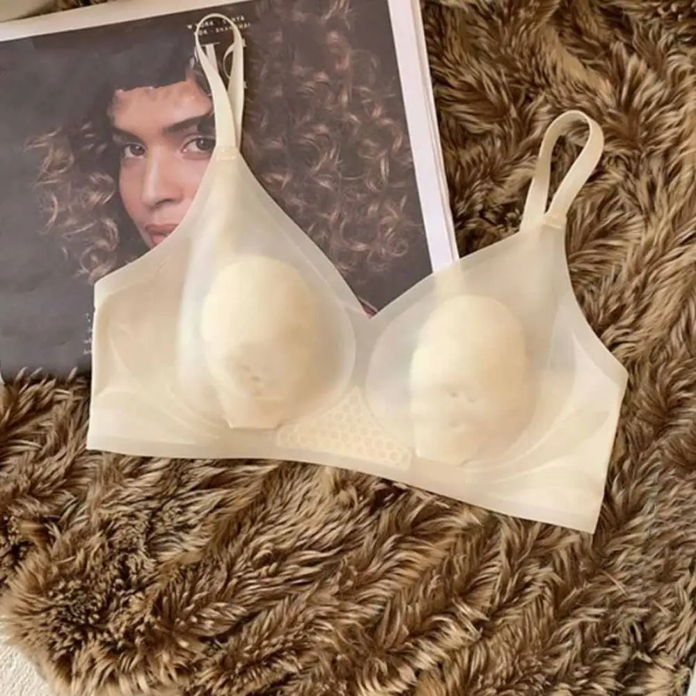Sweet Ice Silk Wireless Deep V Bra Anti-sagging Lingerie Seamless Underwear Women Shockproof Thin Push Up Bra Students