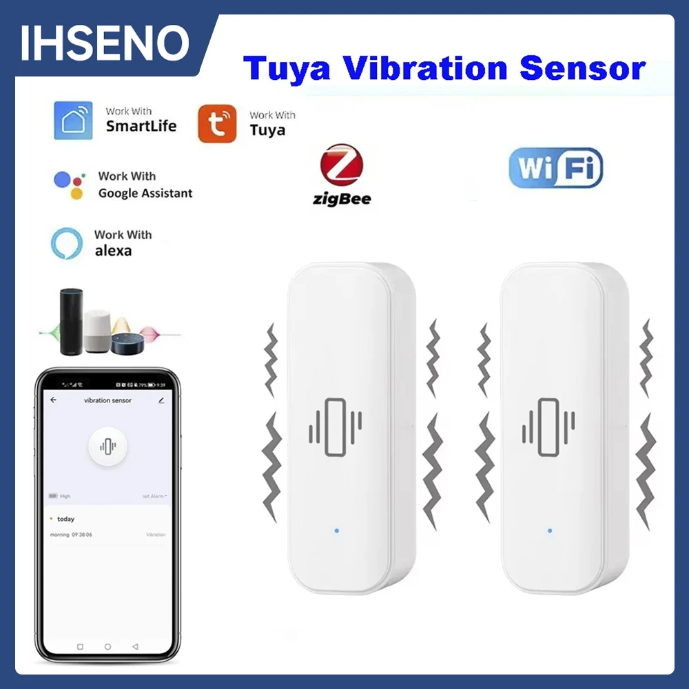 tuya wifi zigbee sensor de vibracao inteligente protecao de seguranca em casa vida inteligente app em tempo real remoto choque alarme registro historico 01