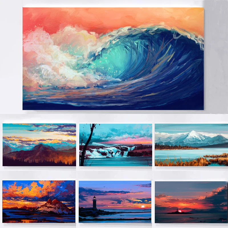 

Natural Scenery Snow Mountain Sea Sky Canvas Painting Wall Art Pictures Posters and Prints for Living Office Bedroom Home Decor